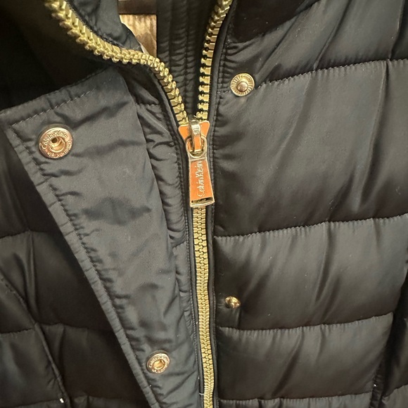 Calvin Klein Black Puffer Coat with Gold Accents - Picture 4 of 12
